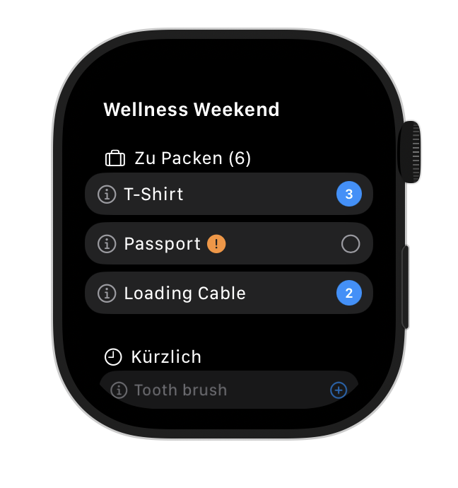 Packster Watch App - Packliste